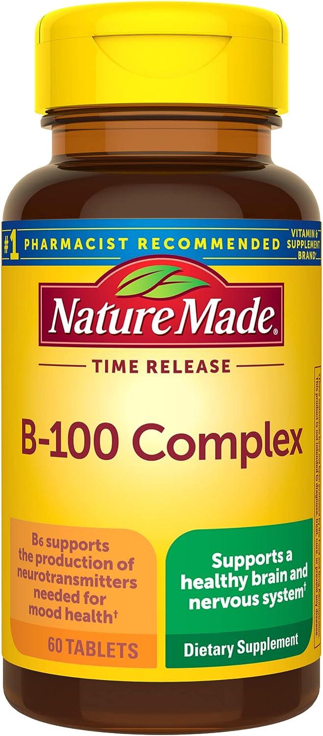 Nature Made Time Release Vitamin B-100 High Potency B Complex, Dietary Supplement for Nervous System Function Support, 60 Time Release Tablets, 60 Day Supply