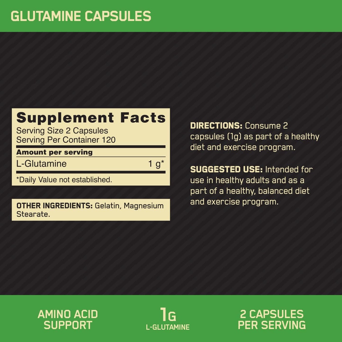 Optimum Nutrition L-Glutamine Muscle Recovery Capsules, 1000mg, 240 Count (Package May Vary)