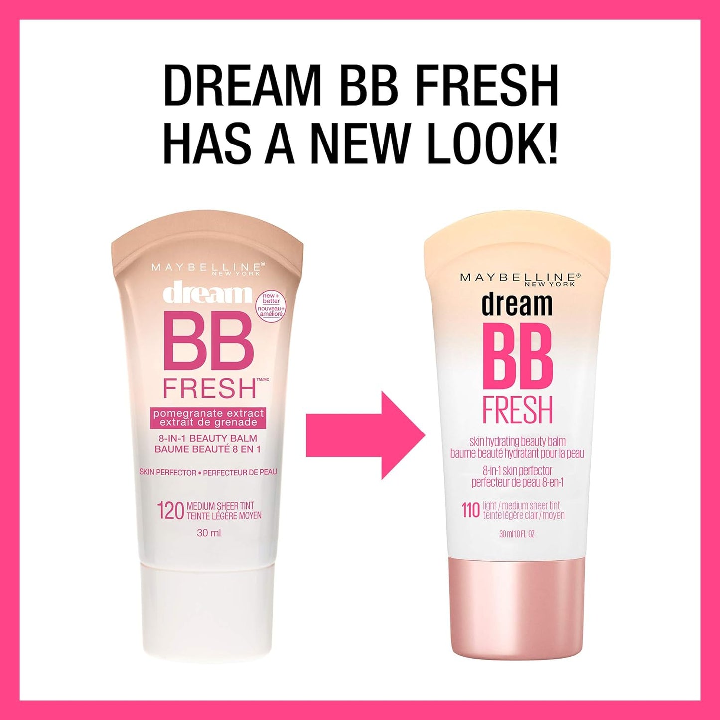 Maybelline Dream Fresh Skin Hydrating BB cream, 8-in-1 Skin Perfecting Beauty Balm with Broad Spectrum SPF 30, Sheer Tint Coverage, Oil-Free, Medium/Deep, 1 Fl Oz