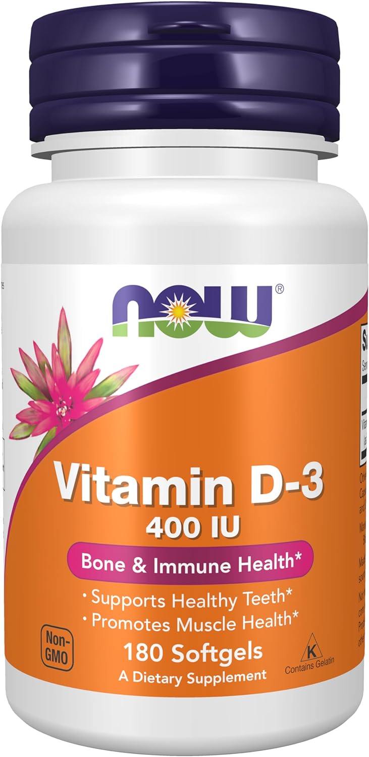 NOW Supplements, Vitamin D-3 400 IU, Strong Bones*, Structural Support*, 180 Softgels