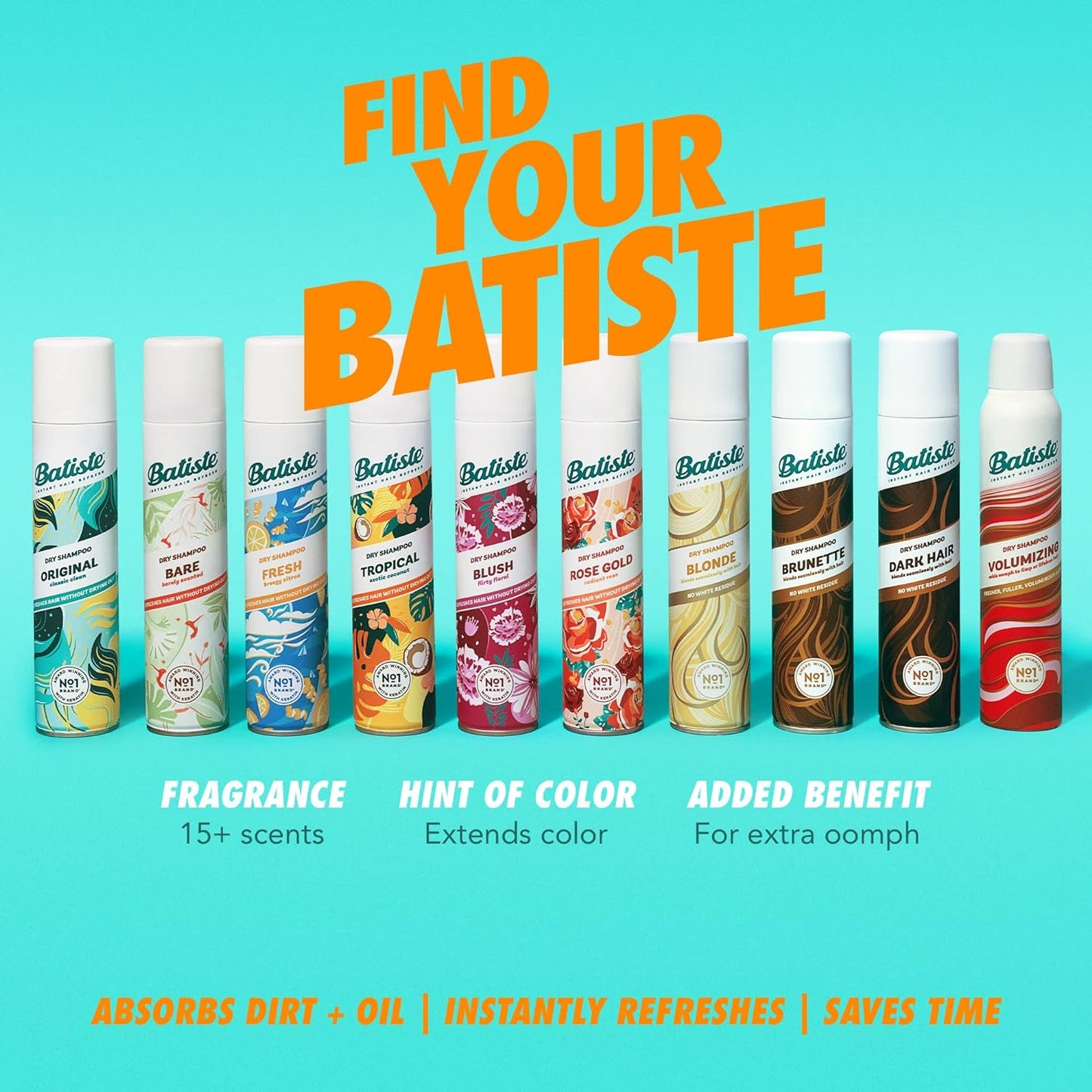 Batiste Dry Shampoo, Tropical Fragrance, Refresh Hair and Absorb Oil Between Washes, Waterless Shampoo for Added Hair Texture and Body, 6.35 OZ Dry Shampoo Bottle