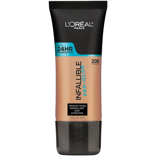 L'Oreal Paris Makeup Infallible Up to 24HR Pro-Glow Foundation, Sun Beige, 1 fl oz.