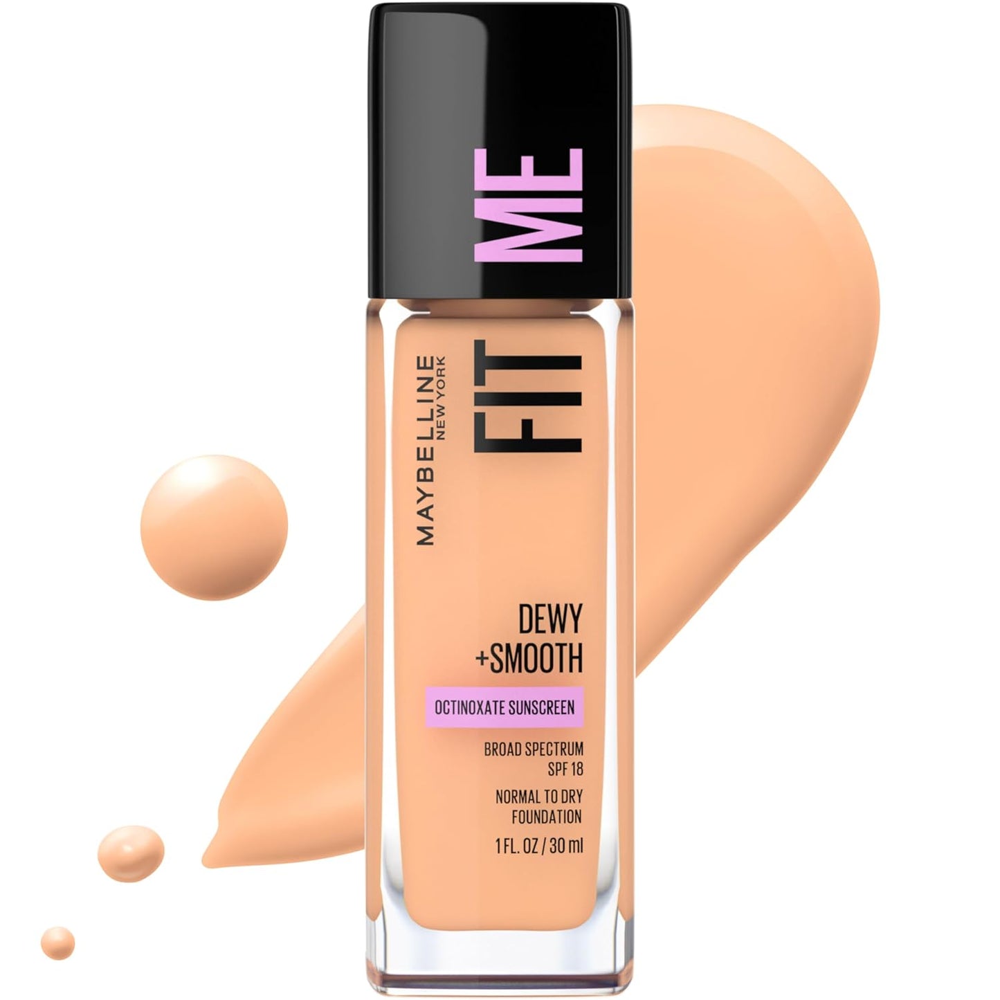 Maybelline Fit Me Dewy + Smooth Liquid Foundation Makeup, Buff Beige, 1 Count (Packaging May Vary)