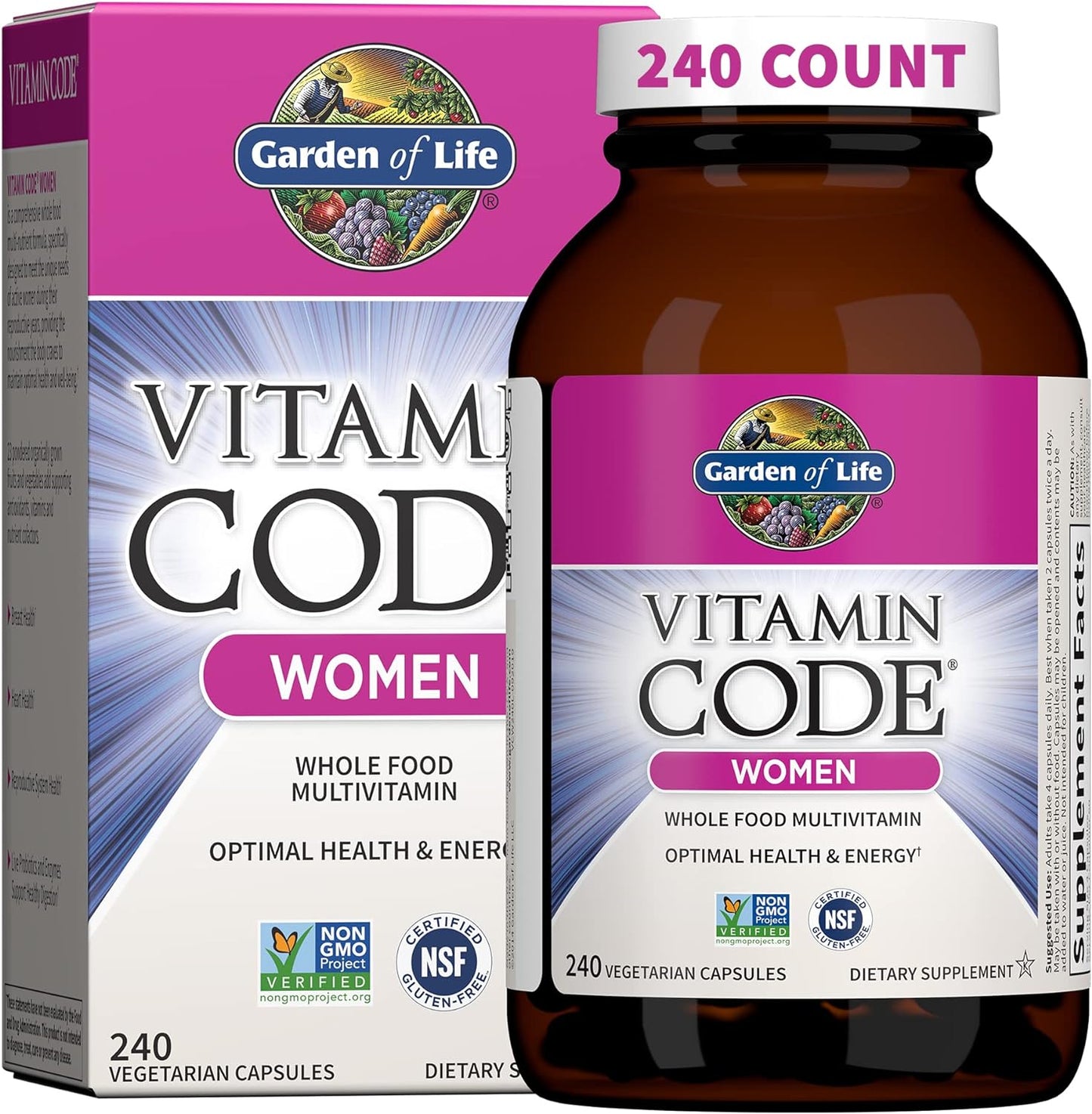 Garden of Life Multivitamin for Women, Vitamin Code Women's Multi, Whole Food, Vitamins, Iron, Folate not Folic Acid, Probiotics, Vegetarian Supplements for Womens Energy, 240 Count