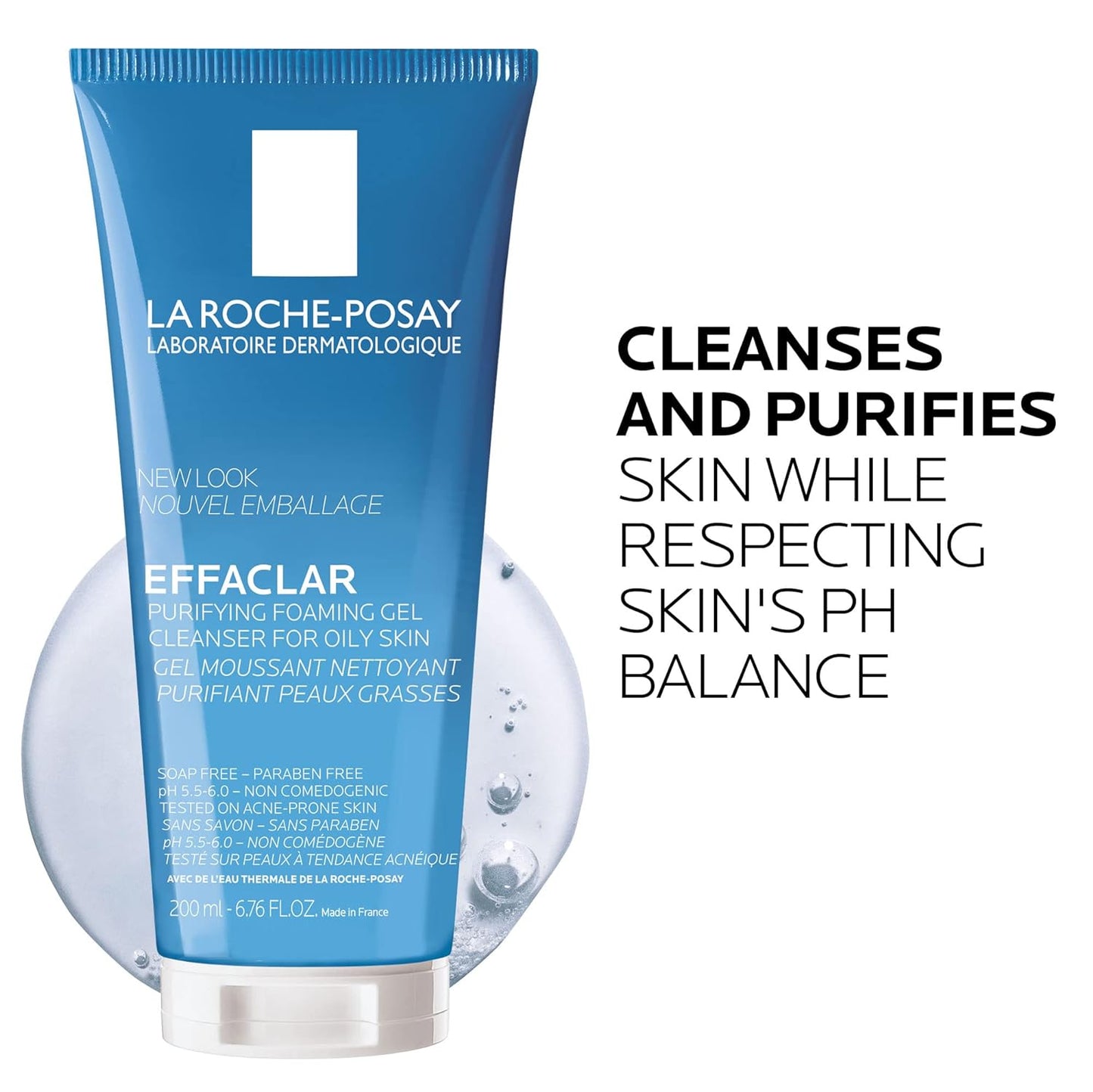 La Roche-Posay Effaclar Purifying Foaming Gel Cleanser for Oily Skin, Alcohol Free Acne Face Wash, Oil Absorbing Deep Pore Cleanser, Oil Free, Light Scent and Safe for Sensitive Skin