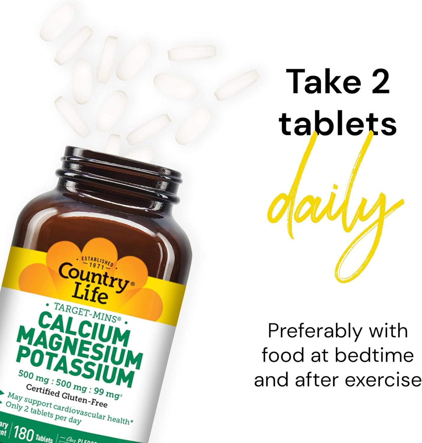 Country Life, Target-Mins Calcium Magnesium Potassium, Supports Heart Health, Daily Supplement, 180 ct