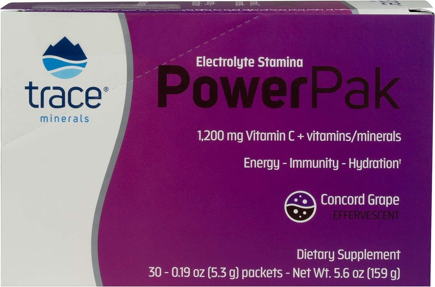 Trace Minerals | Power Pak Electrolyte Powder Packets | 1200 mg Vitamin C, Zinc, Magnesium | Boost Immunity, Hydration and Natural Energy | Concord Grape | 30 Packets