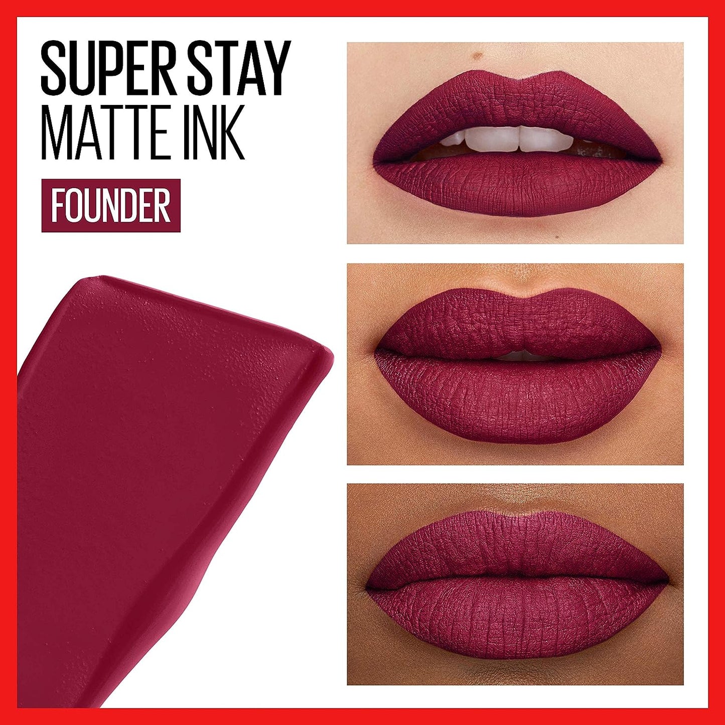 Maybelline Super Stay Matte Ink Liquid Lipstick Makeup, Long Lasting High Impact Color, Up to 16H Wear, Founder, Cranberry Red, 1 Count