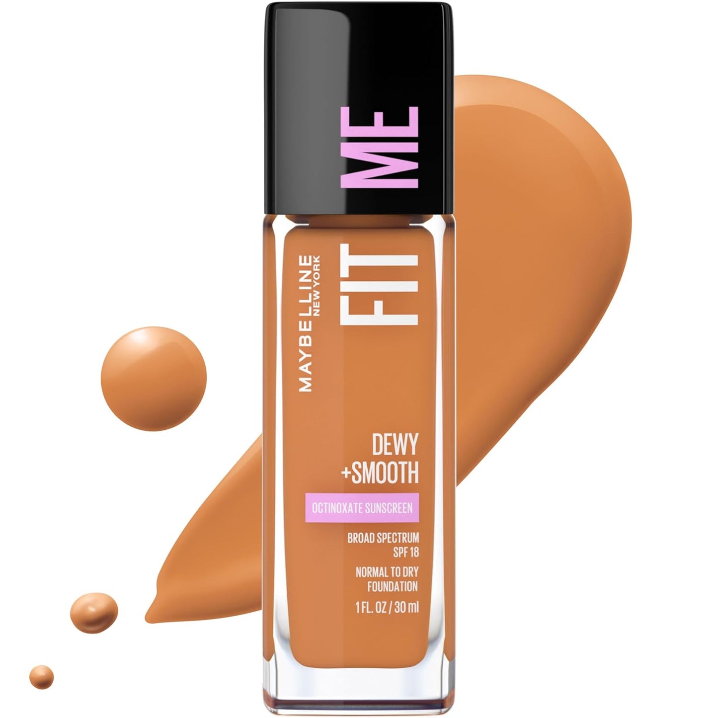 Maybelline Fit Me Dewy + Smooth Liquid Foundation Makeup, Coconut, 1 Count (Packaging May Vary)