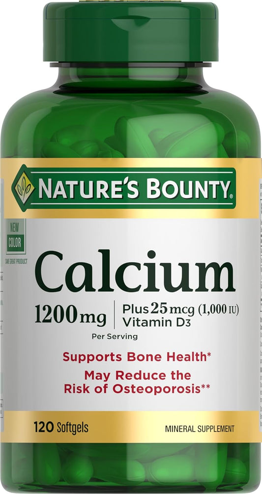 Nature's Bounty Calcium Carbonate & Vitamin D, Supports Immune Health & Bone Health, 1200mg Calcium & 1000IU Vitamin D3, 120 Softgels