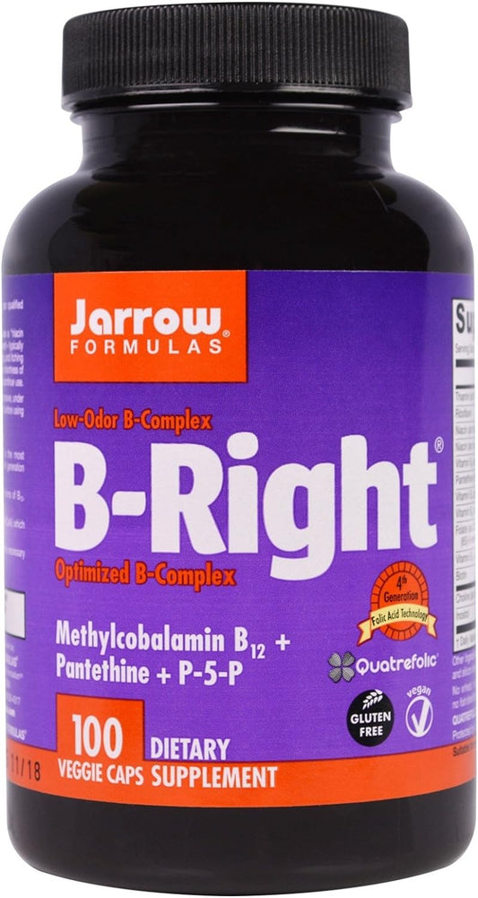 Jarrow Formulas B-Right Optimized B-Complex, Dietary Supplement for Cellular Energy, Immune Health and Stress Management Support, 100 Veggie Capsules, 100 Day Supply