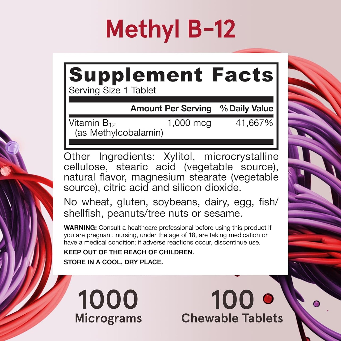 Jarrow Formulas Extra Strength Methyl B-12 1000mcg, Dietary Supplement for Cellular Energy Production and Brain Health Support, 100 Lemon-Flavored Chewable Tablets, 100 Day Supply