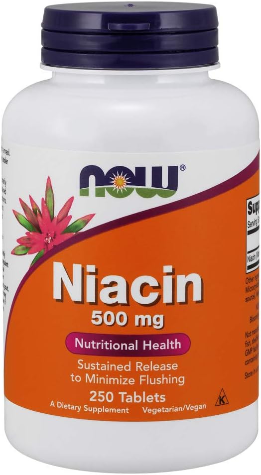 NOW Supplements, Niacin (Vitamin B-3) 500 mg, Sustained Release, Nutritional Health, 250 Tablets