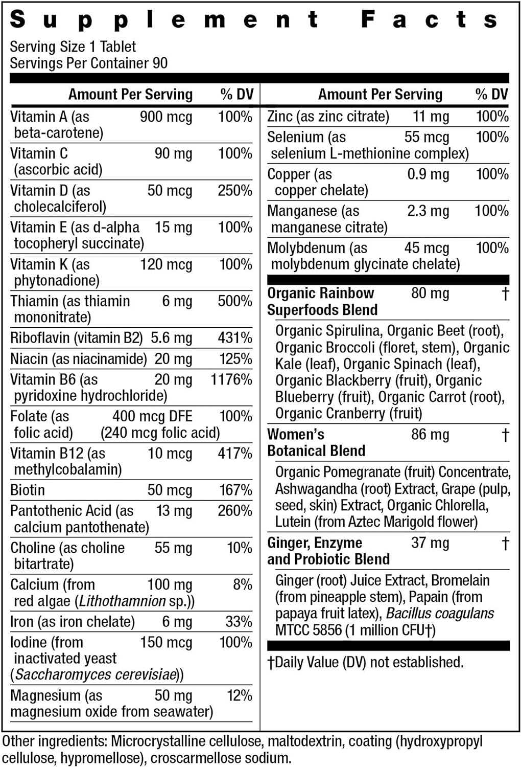 Rainbow Light Multivitamin for Women, Vitamin C, D & Zinc, Probiotics, Women’s One Multivitamin Provides High Potency Immune Support, Non-GMO, Vegetarian, 90 Tablets