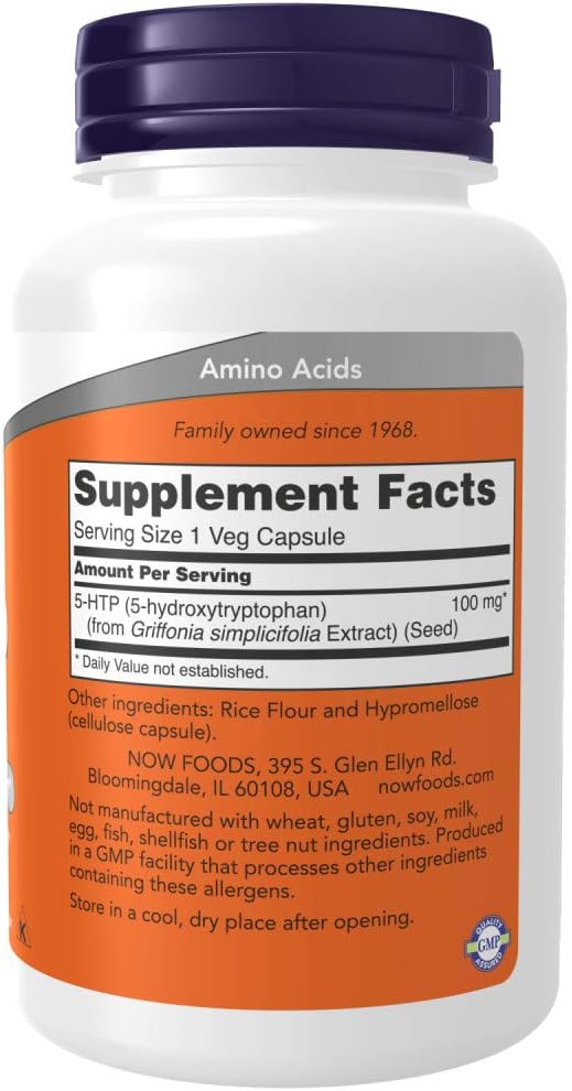 NOW Supplements 5-HTP (5-hidroxitriptofano) 100 mg, supports Neurotransmitter *, 120 vegan capsules