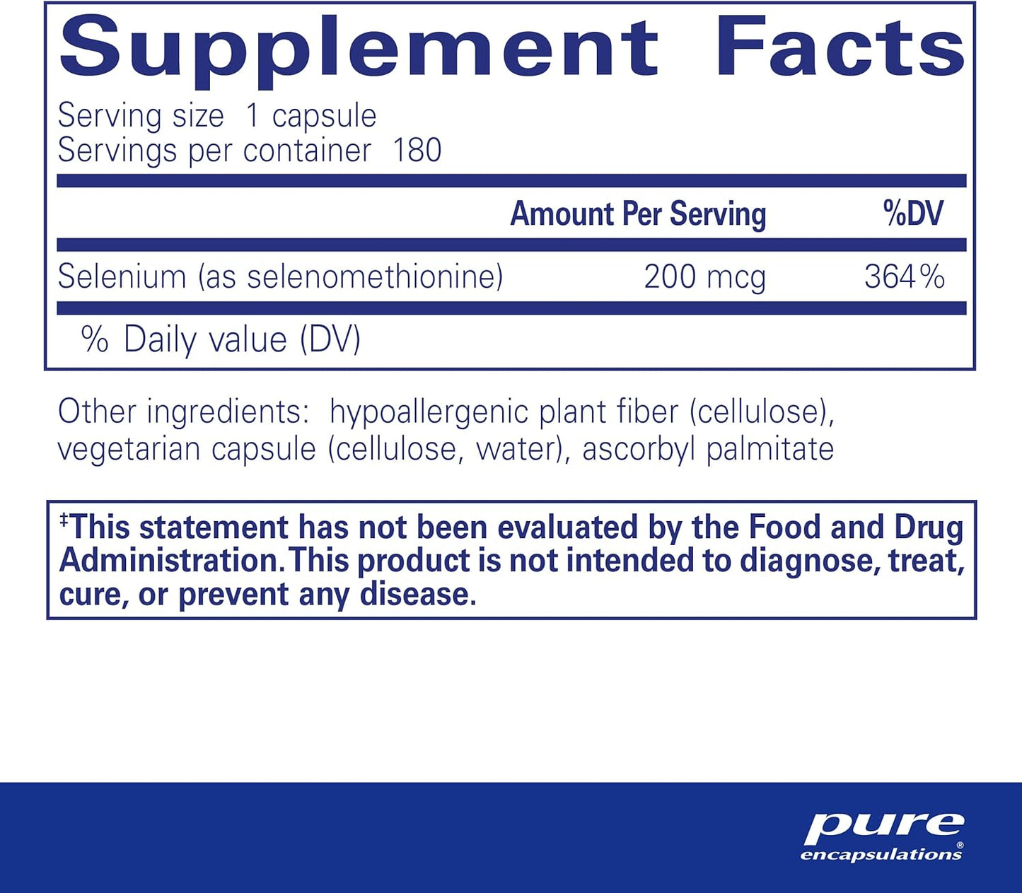 Pure Encapsulations Selenium - 200 mcg - for Healthy Cellular Function, Immune System & Antioxidant Defenses - Mineral Supplement - Vegan & Gluten Free - 180 Capsules