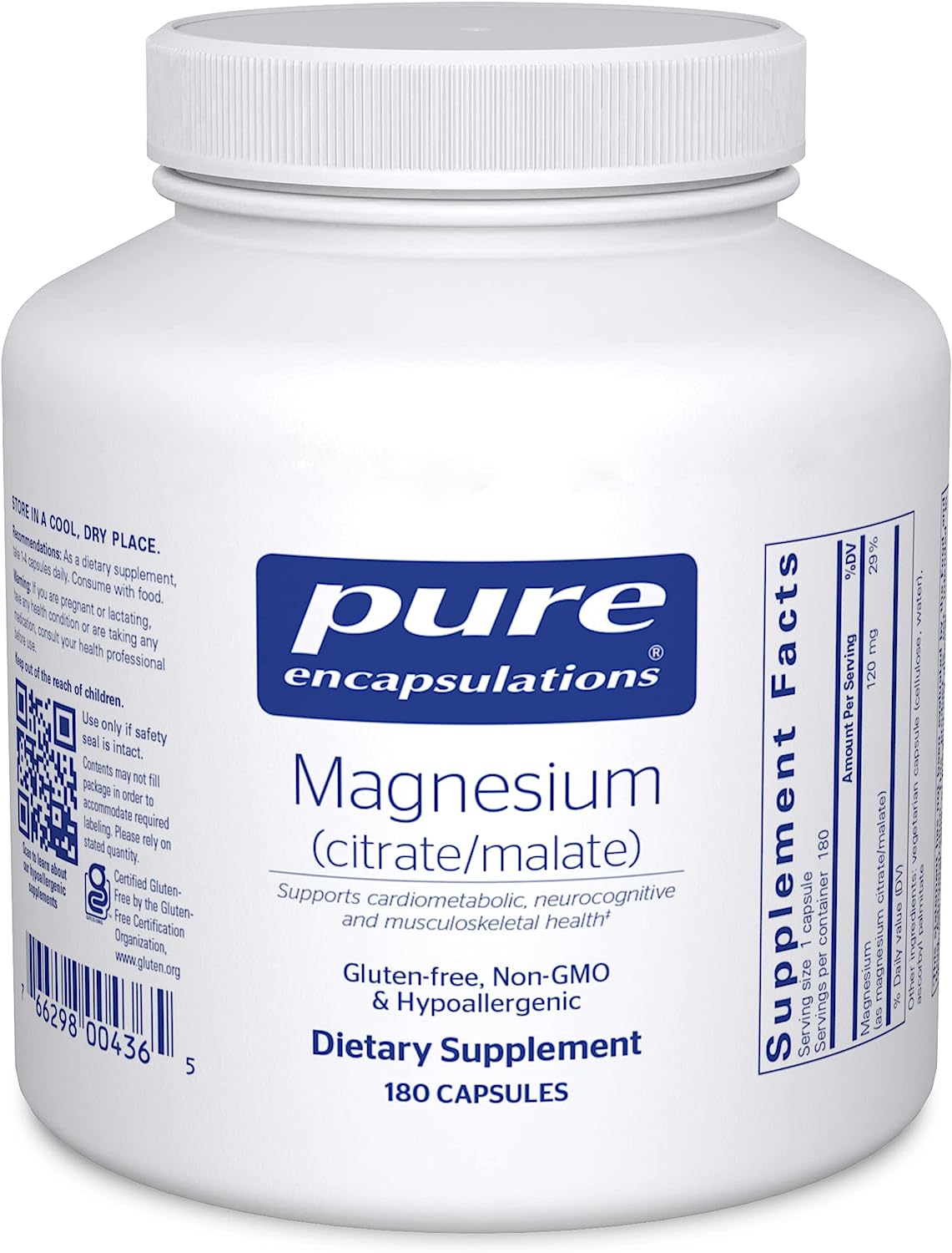 Pure Encapsulations Magnesium (Citrate/Malate) - Magnesium Supplement to Support Nutrient Utilization, Energy, Bones & Heart Health* - with Magnesium Citrate & Malate - 180 Capsules