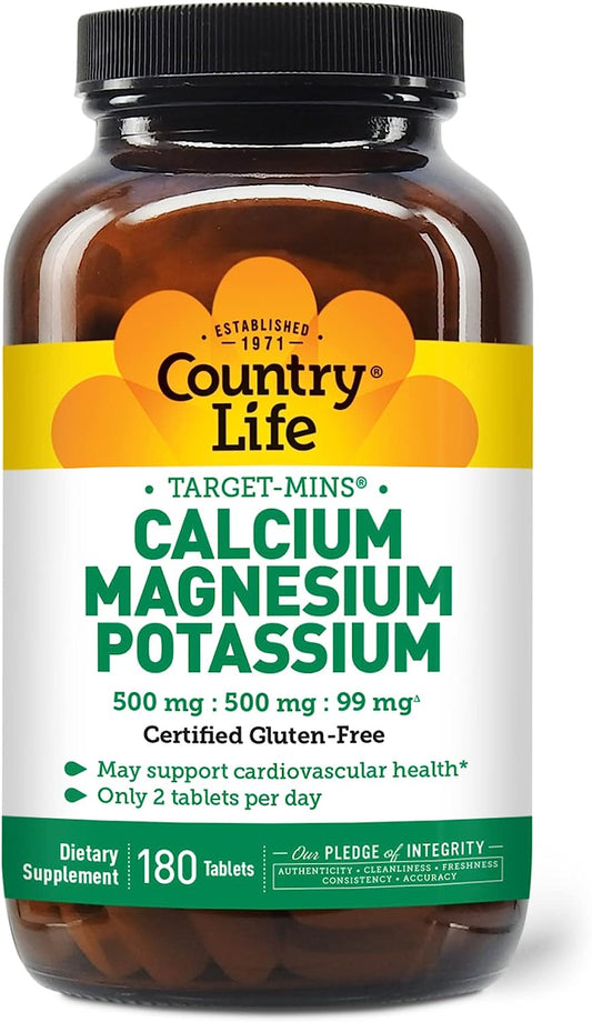 Country Life, Target-Mins Calcium Magnesium Potassium, Supports Heart Health, Daily Supplement, 180 ct