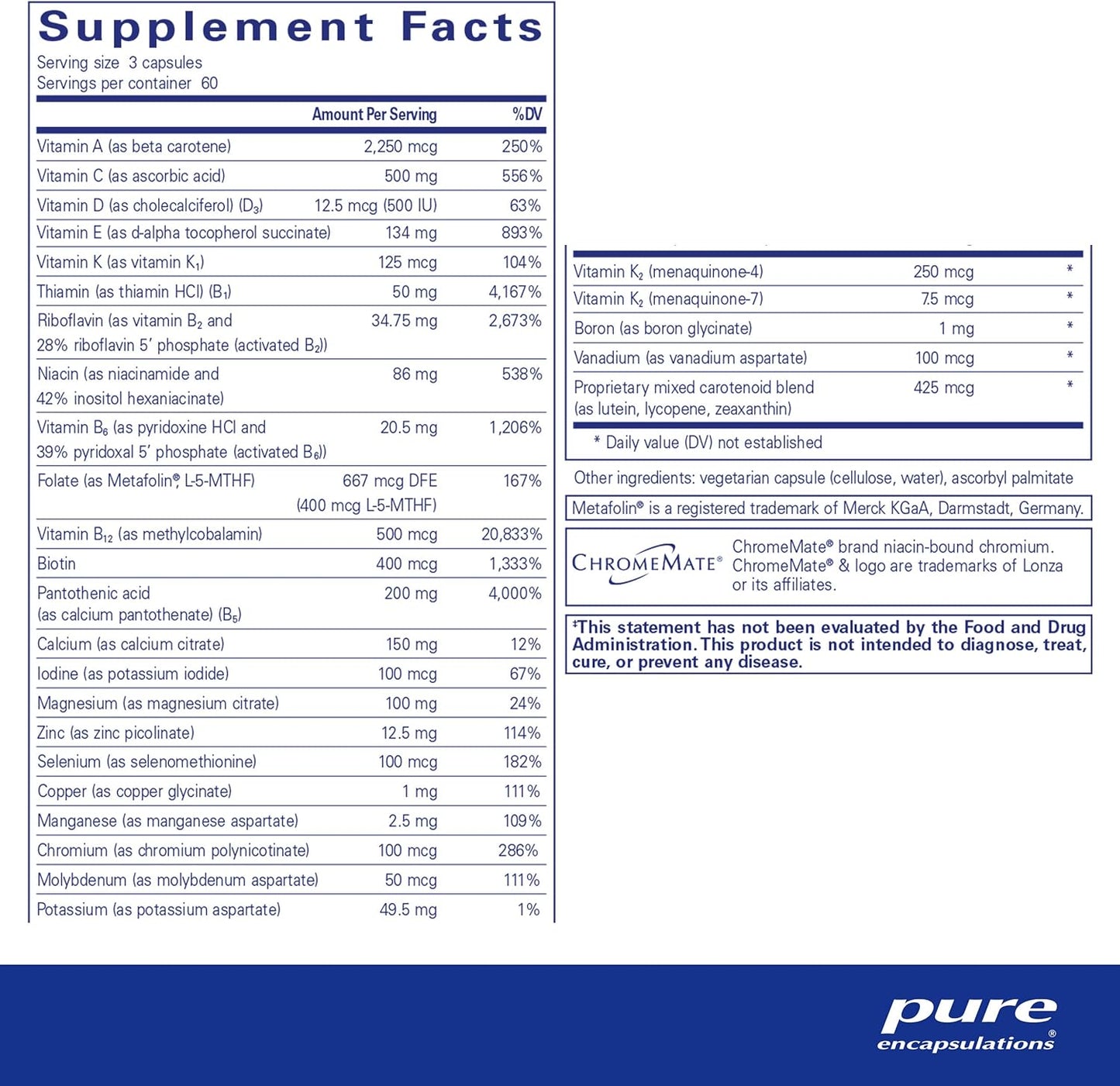 Pure Encapsulations Nutrient 950 with Vitamin K 180's - Multivitamin & Mineral Supplement - Bone & Arterial Support* - Optimal Absorption - Gluten Free & Non-GMO - 180 Capsules