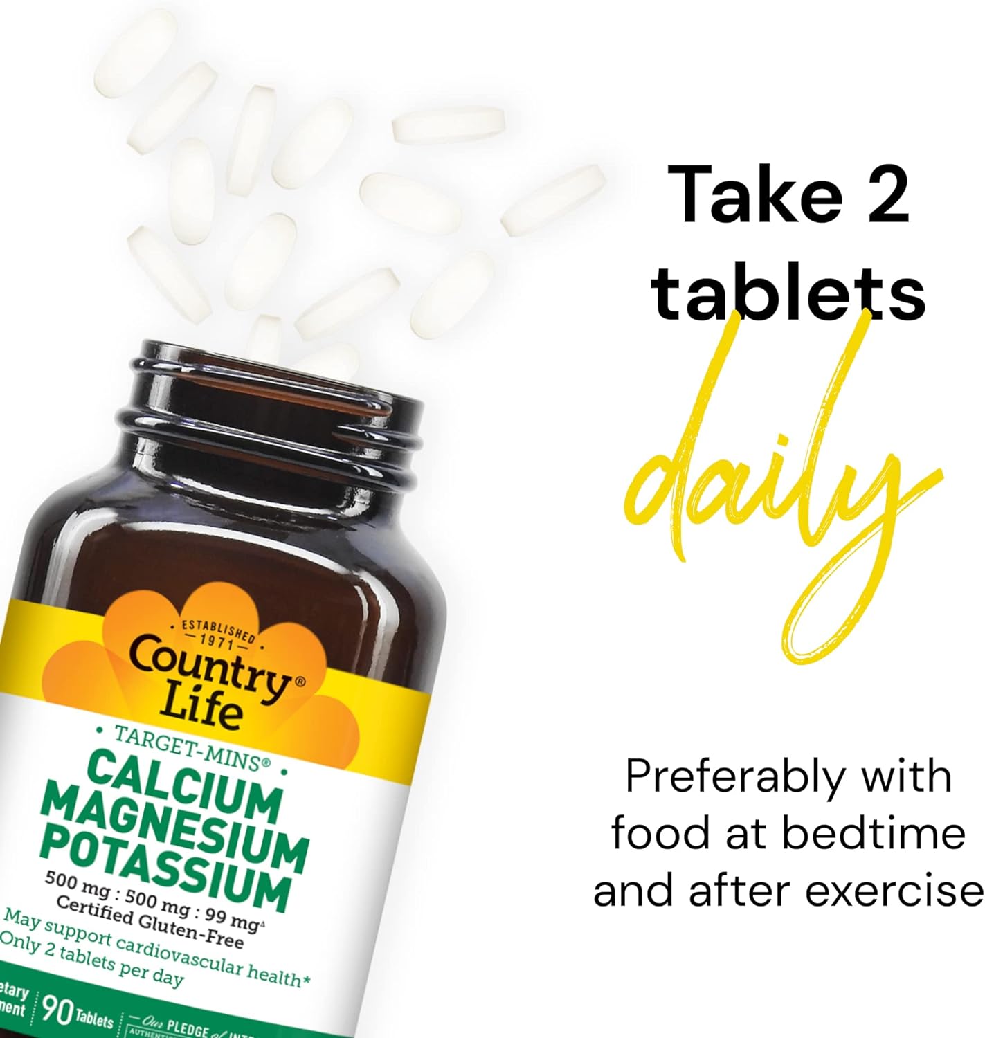 Country Life, Target-Mins Calcium Magnesium Potassium, Support Health, Daily Supplement, 90 ct