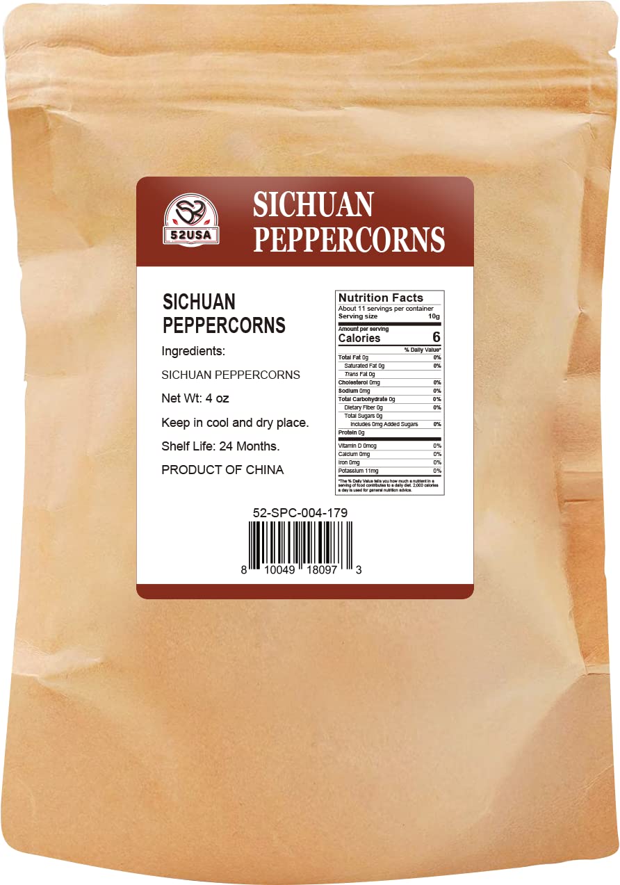 52USA Szechuan Peppercorns(4OZ), Sichuan Red Peppercorns, Tingly Numbness Whole Szechuan Peppercorns, Key Ingredients for Mapo Tofu and Scihuan Dishes