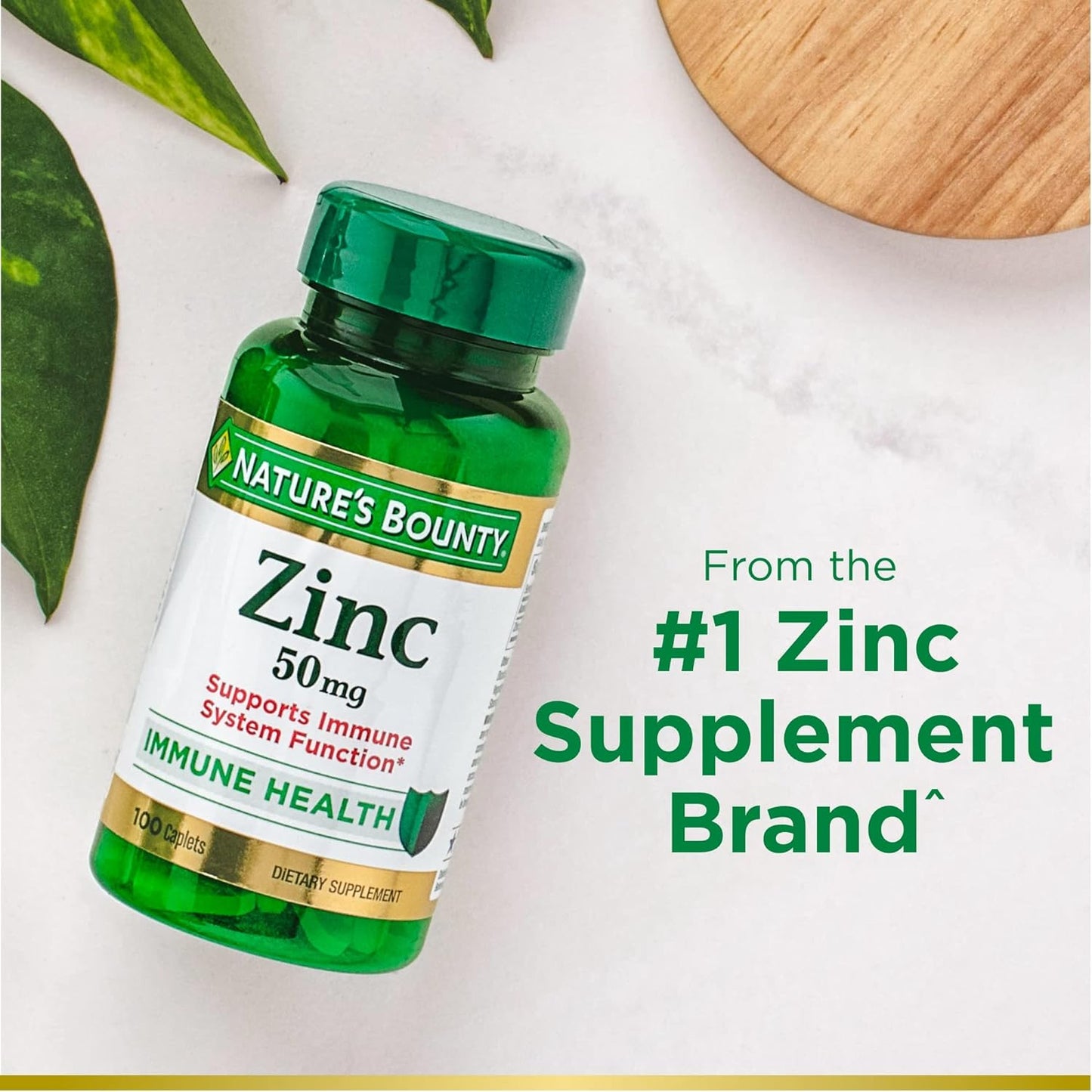 Nature's Bounty Zinc, Supports Immune System Function, Dietary Supplement, 50 mg, Caplets, 100 Ct