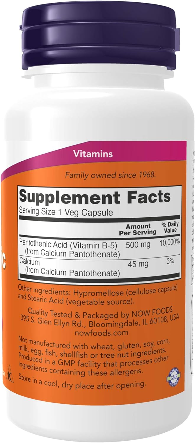 NOW Supplements, Pantothenic Acid (Vitamin B-5) 500 mg, B-Complex Vitamin, 100 Capsules