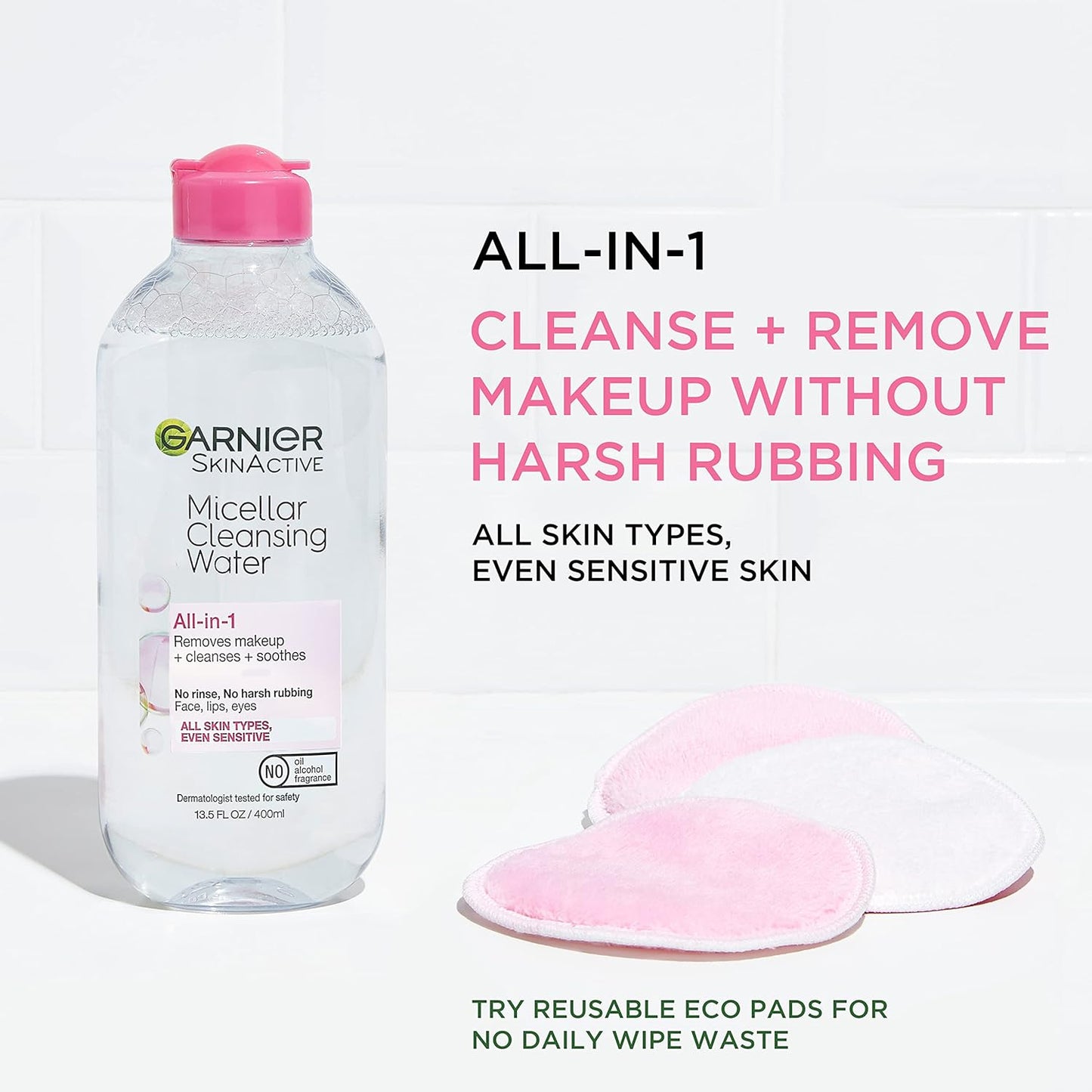 Garnier Micellar Water for All Skin Types, Facial Cleanser & Makeup Remover, 13.5 Fl Oz (400mL), 2 Count (Packaging May Vary)