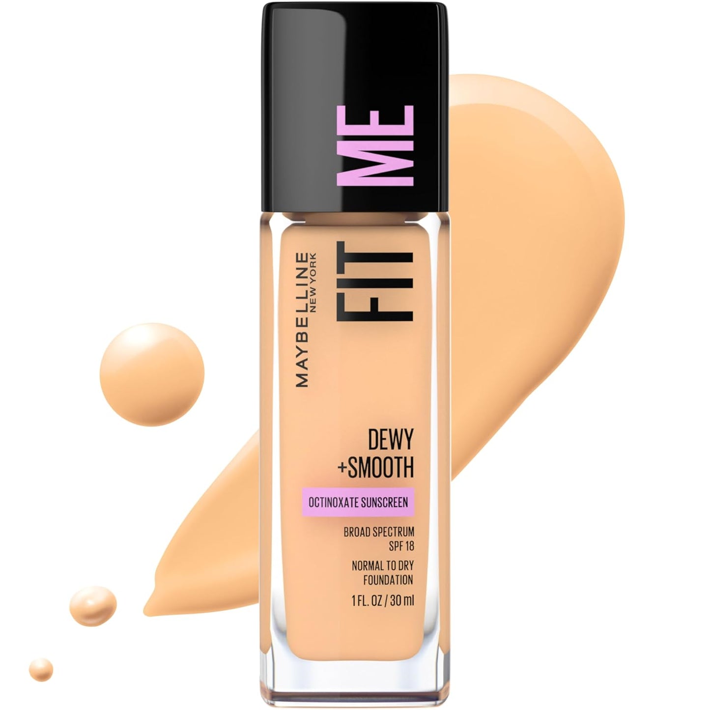 Maybelline Fit Me Dewy + Smooth Liquid Foundation Makeup, Sandy Beige, 1 Count (Packaging May Vary)