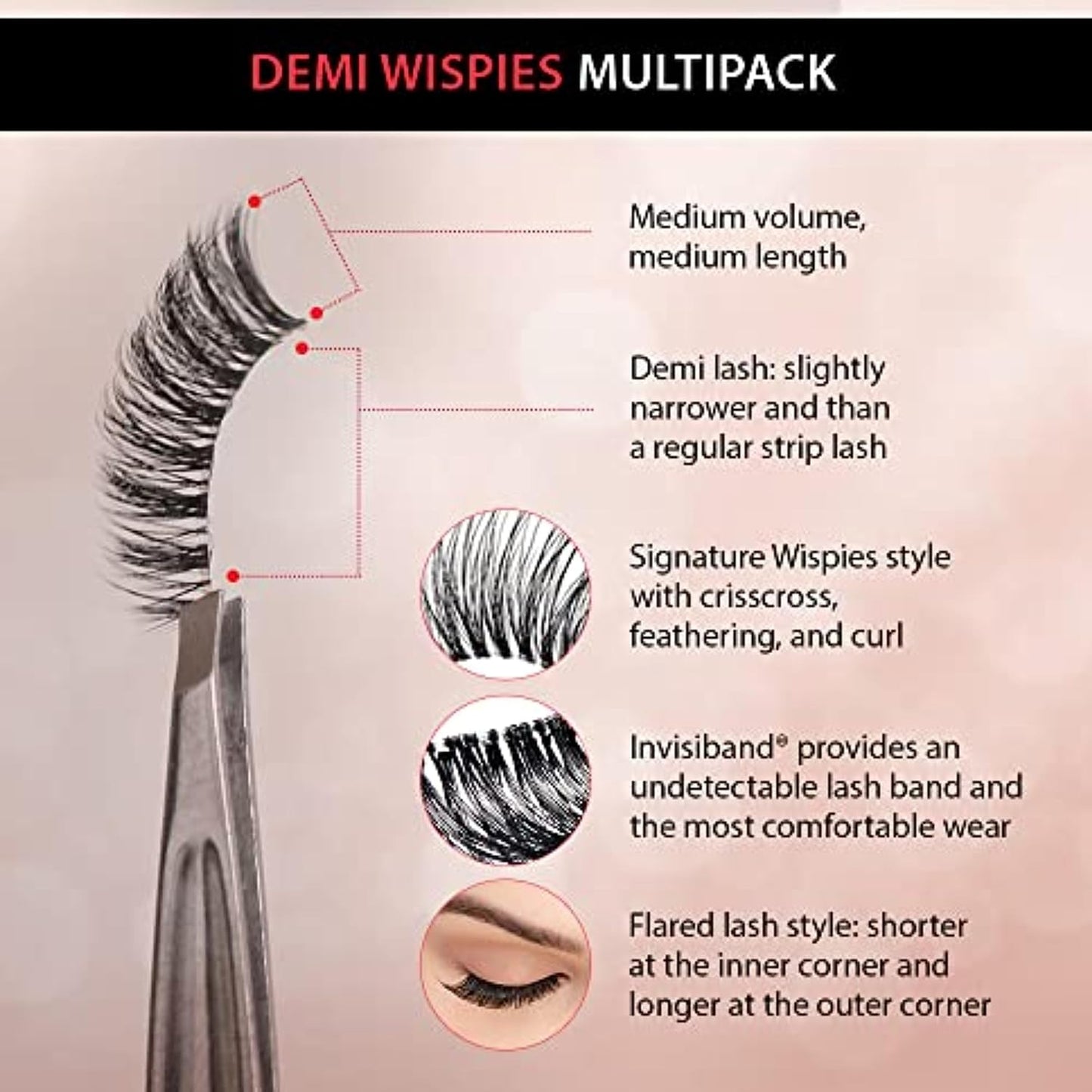 Ardell False Eyelashes Demi Wispies Black, 1 pack (6 pairs per pack)