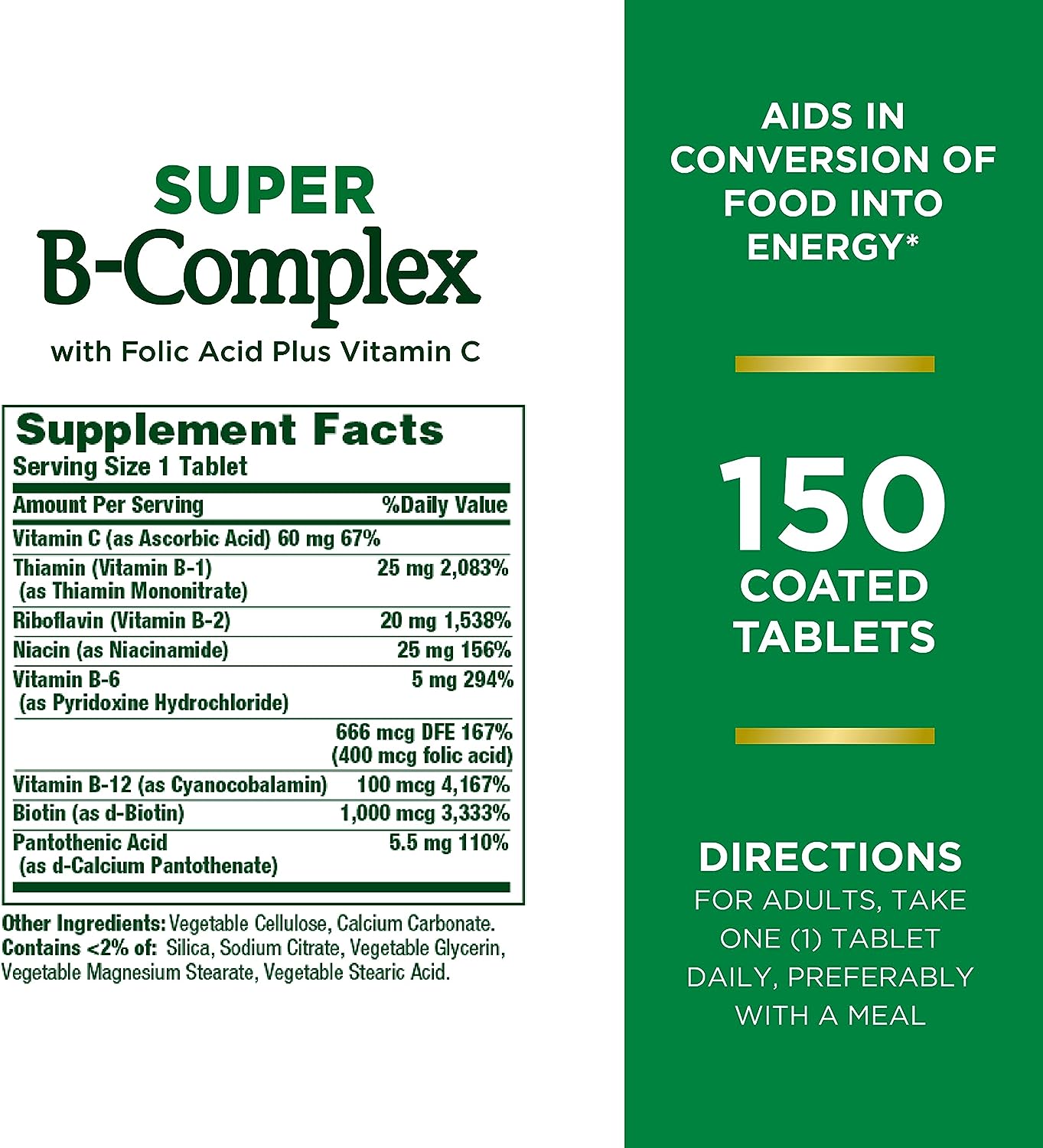 Nature's Bounty Super B Complex with Vitamin C & Folic Acid, Immune & Energy Support, 150 tablets