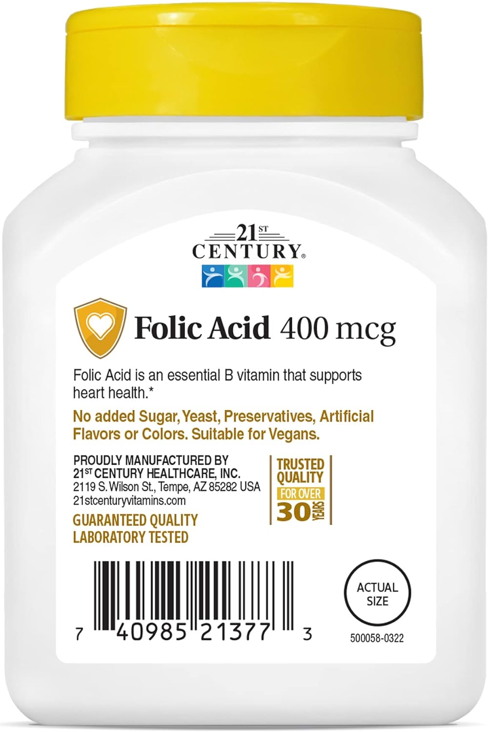 21st Century Folic Acid 400 mcg Tablets, 250 Count