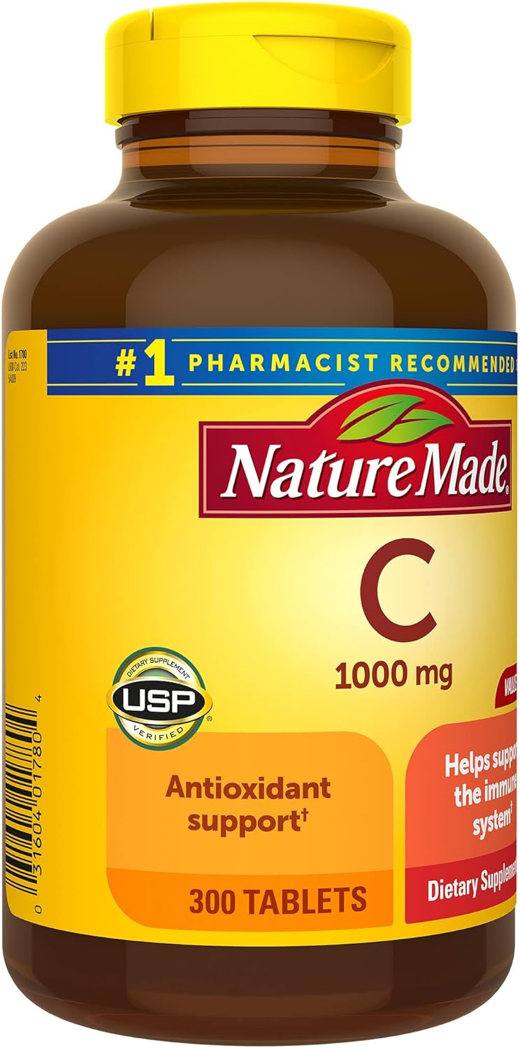 Nature Made Extra Strength Vitamin C 1000 mg, Dietary Supplement for Immune Support, 300 Tablets, 300 Day Supply