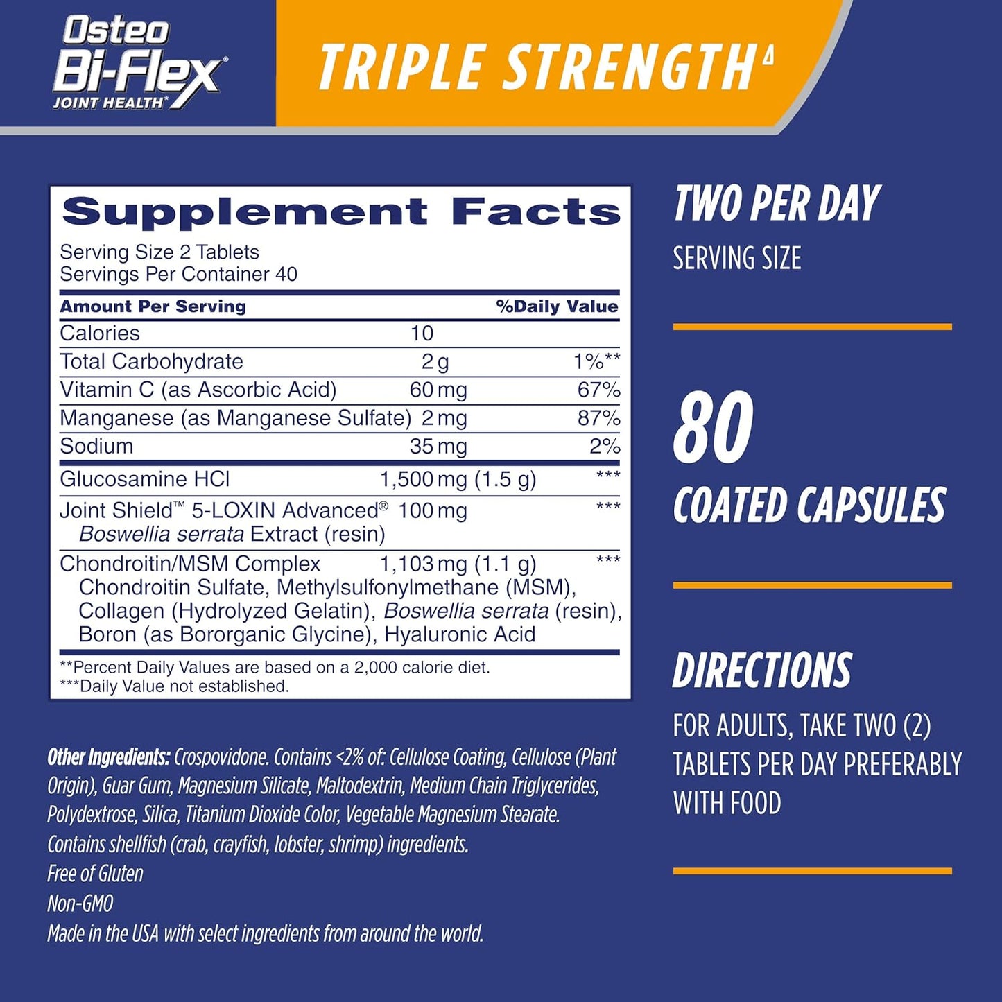 Osteo Bi-Flex Triple Strength(5), Glucosamine Chondroitin with Vitamin C Joint Health Supplement, Coated Tablets, 80 Count (Pack of 1)