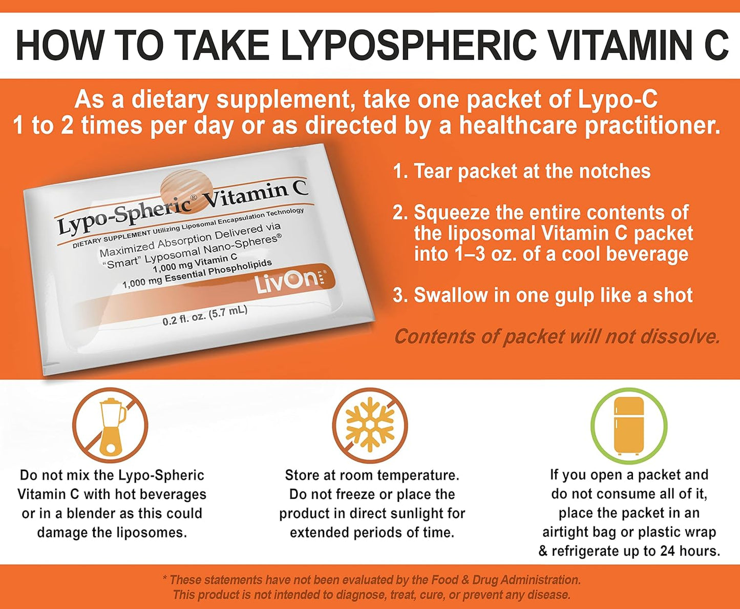 LivOn Laboratories Lypo–Spheric Vitamin C – 30 Packets – 1,000 mg Vitamin C & 1,000 mg Essential Phospholipids Per Packet – Liposome Encapsulated for Improved Absorption – 100% Non–GMO