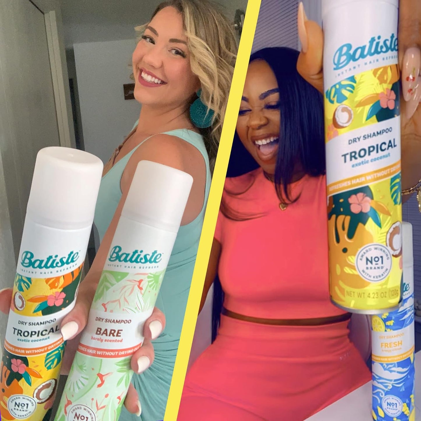 Batiste Dry Shampoo, Tropical Fragrance, Refresh Hair and Absorb Oil Between Washes, Waterless Shampoo for Added Hair Texture and Body, 6.35 OZ Dry Shampoo Bottle