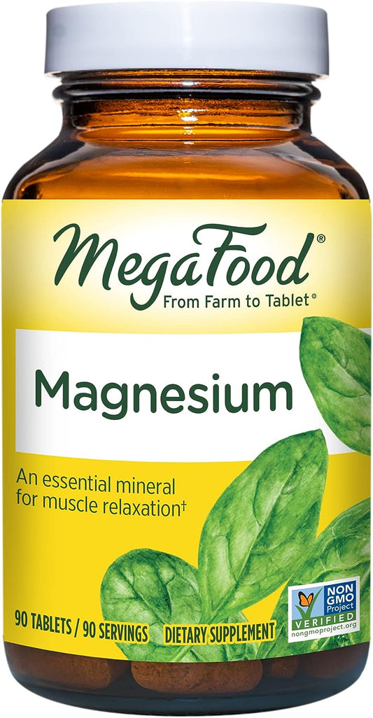 MegaFood Magnesium - Supports heart & nervous system - Magnesium Supplement with fermented Magnesium Glycinate - Vegan, Gluten-Free, Non-GMO and Kosher - Made Without 9 Food Allergens - 90 Tabs