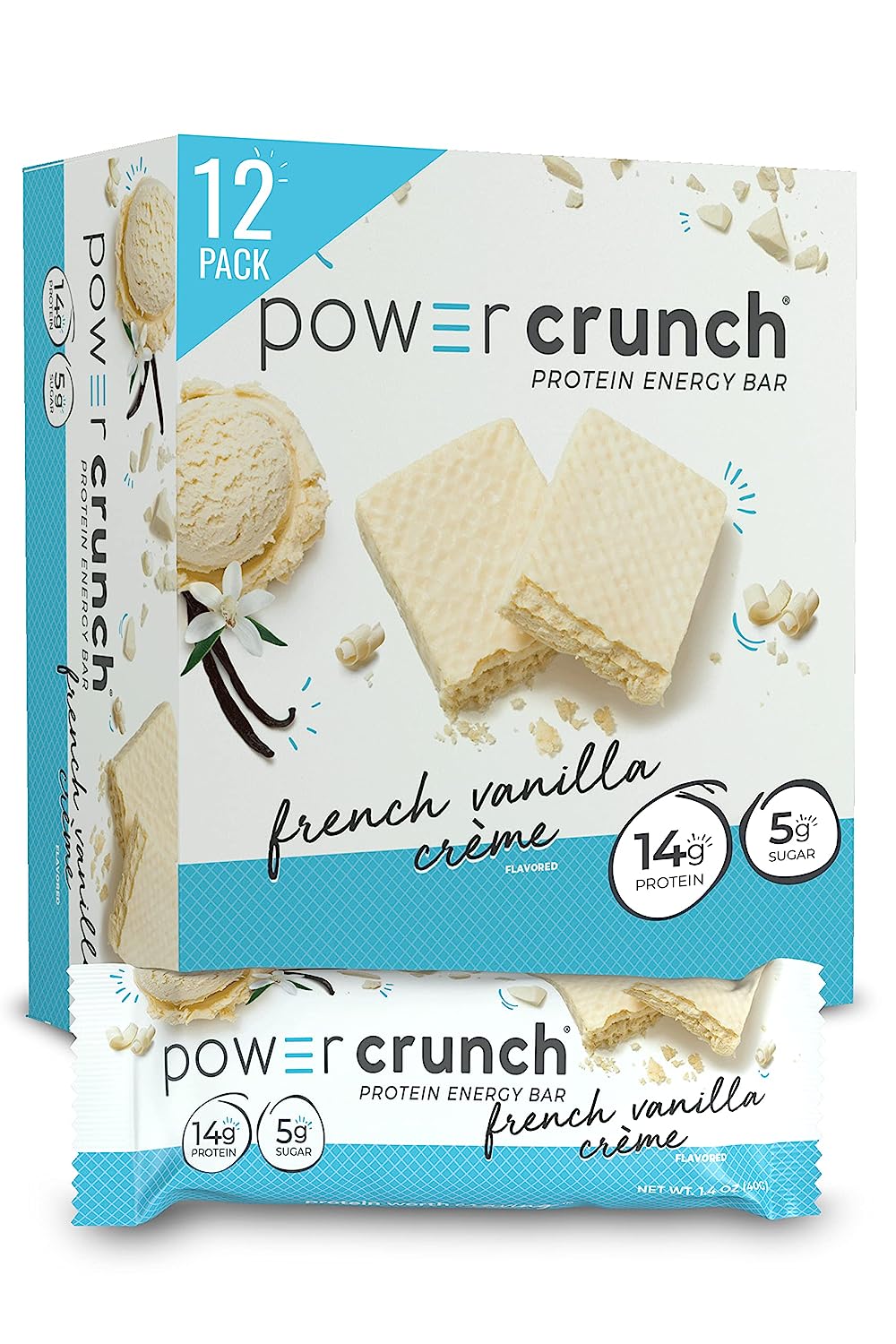 Power Crunch Protein Wafer Bars, High Protein Snacks with Delicious Taste, French Vanilla Creme, 1.4 Ounce (12 Count)