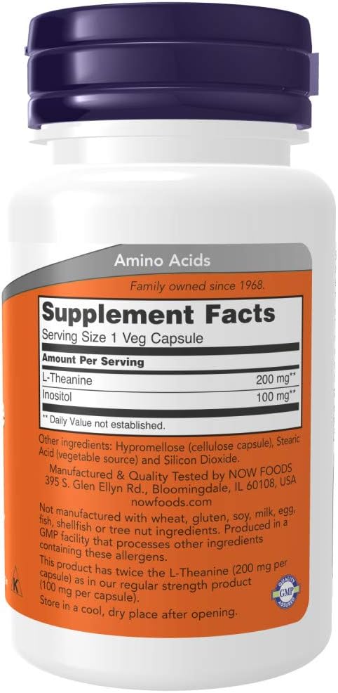 NOW Supplements, L-Theanine 200 mg with Inositol, Stress Management*, 60 Veg Capsules