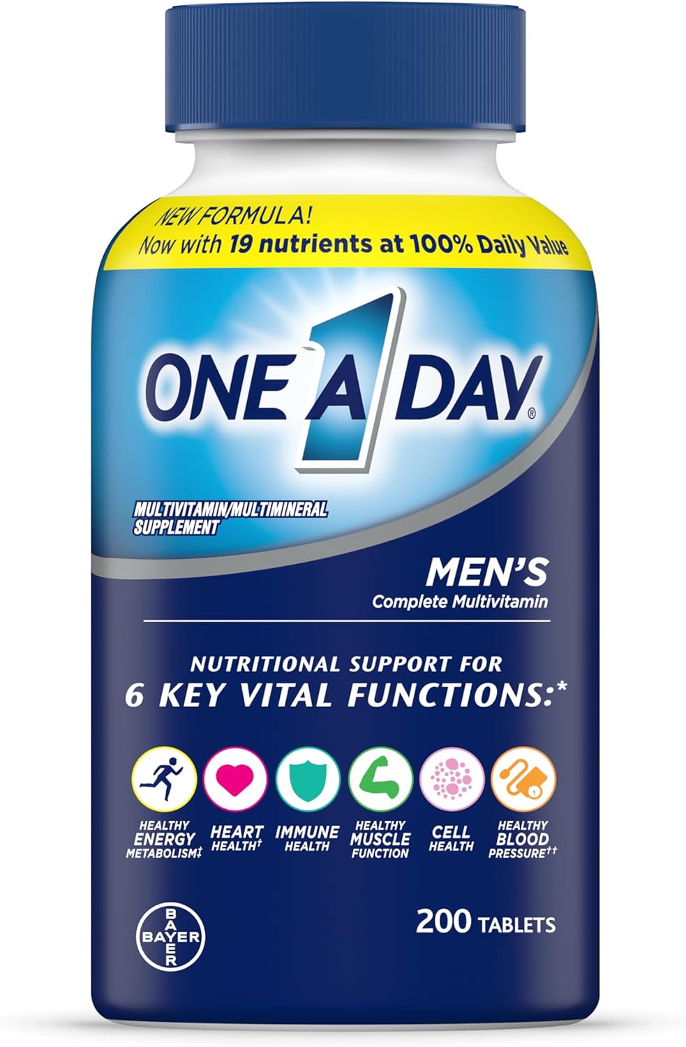 One A Day Men’s Multivitamin, Supplement Tablet with Vitamin A, Vitamin C, Vitamin D, Vitamin E and Zinc for Immune Health Support, B12, Calcium & more, 200 count (Packaging May Vary), pack of 1