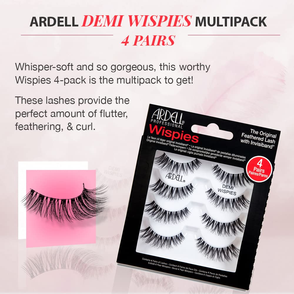 Ardell Demi Wispies False Eyelashes Black, Eye Make-Up Enhancement, Full Volume Strip Lashes - 4 pairs, 1 Pack