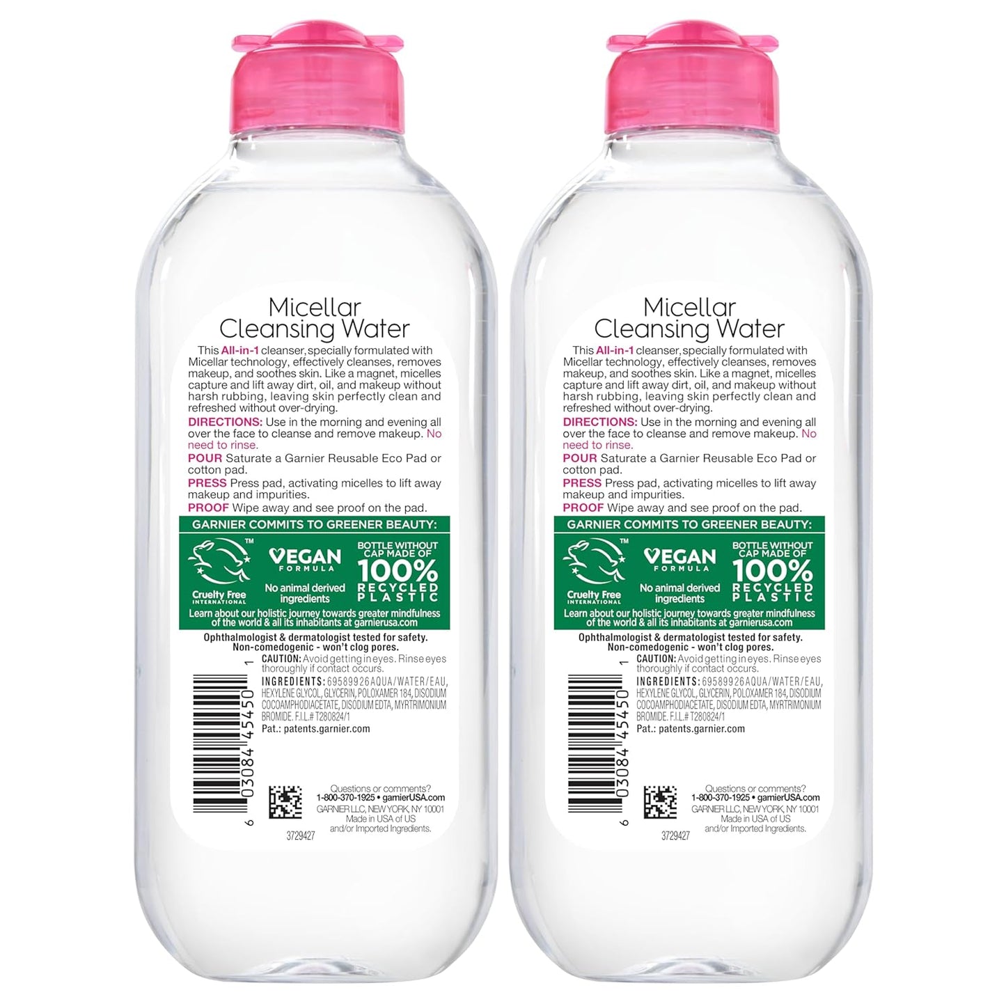 Garnier Micellar Water for All Skin Types, Facial Cleanser & Makeup Remover, 13.5 Fl Oz (400mL), 2 Count (Packaging May Vary)