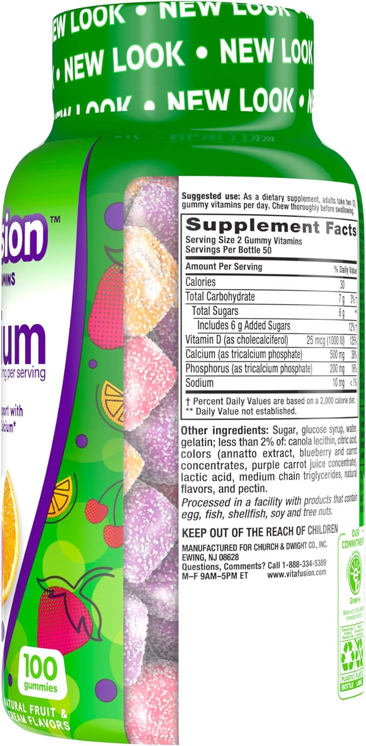 vitafusion Chewable Calcium Gummy Vitamins for Bone and Teeth Support, Fruit and Cream Flavored, America’s Number 1 Gummy Vitamin Brand, 50 Day Supply, 100 Count