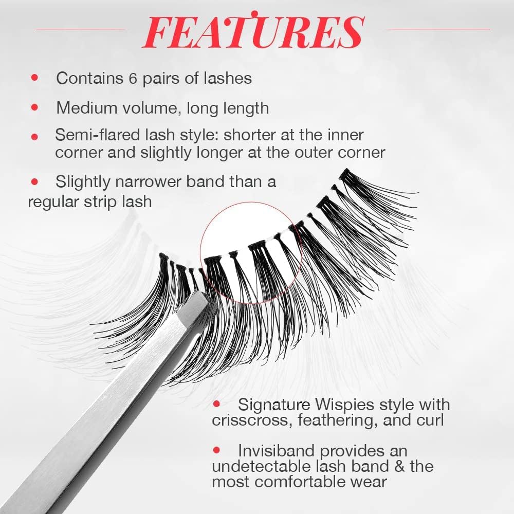 Ardell False Eyelashes Wispies Black, 1 pack (6 pairs of strip lashes per pack)