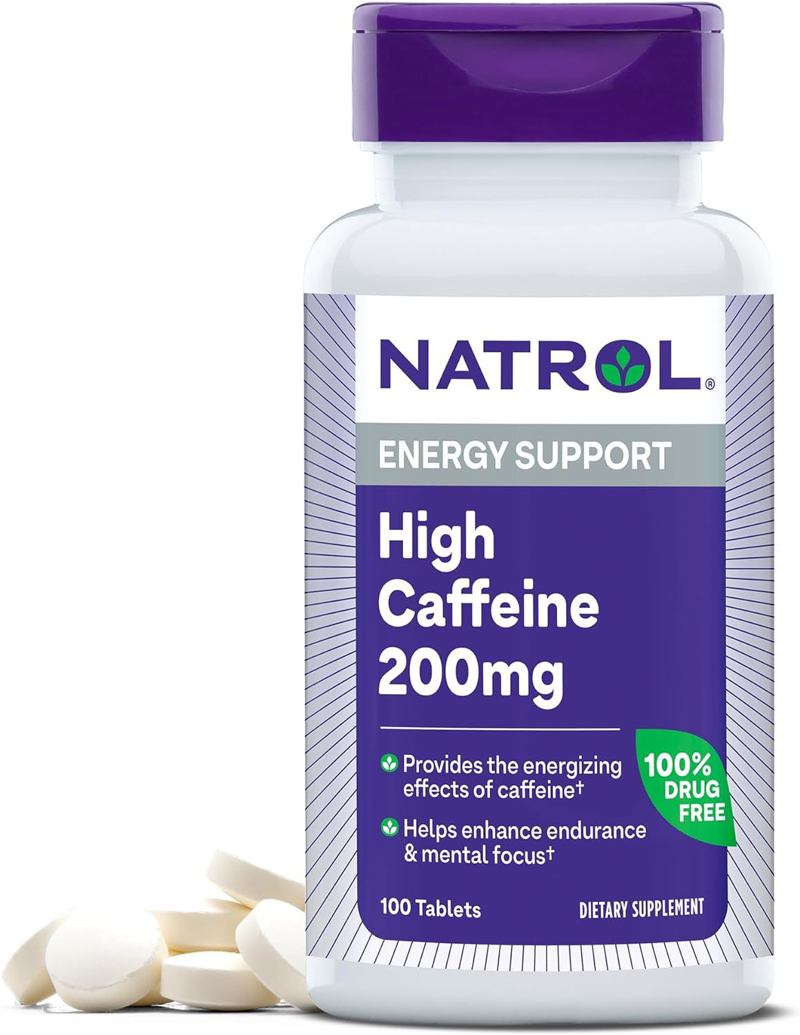 Natrol High Caffeine Tablets, Energy Support, Helps Enhance Endurance and Mental Focus, Caffeine Supplement, Fatigue, Pre-Workout, Extra Strength, 200mg, Unflavored, 100.0 Count