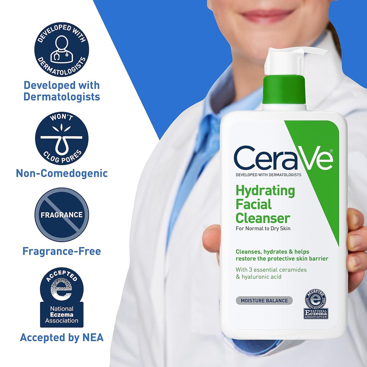 CeraVe Hydrating Facial Cleanser | Moisturizing Non-Foaming Face Wash with Hyaluronic Acid, Ceramides and Glycerin | Fragrance Free Paraben Free | 8 Fluid Ounce