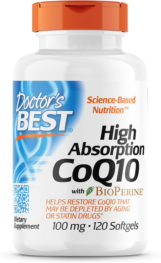 Doctor's Best High Absorption CoQ10 with BioPerine, Gluten Free, Naturally Fermented, Heart Health, Energy Production, 100 mg, 120 Count