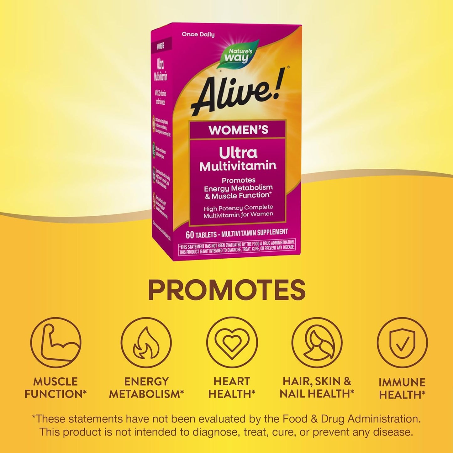 Nature's Way Alive! Women's Daily Ultra Multivitamin, High Potency Formula, Promotes Energy Metabolism and Muscle Function*, 60 Tablets (Packaging May Vary)