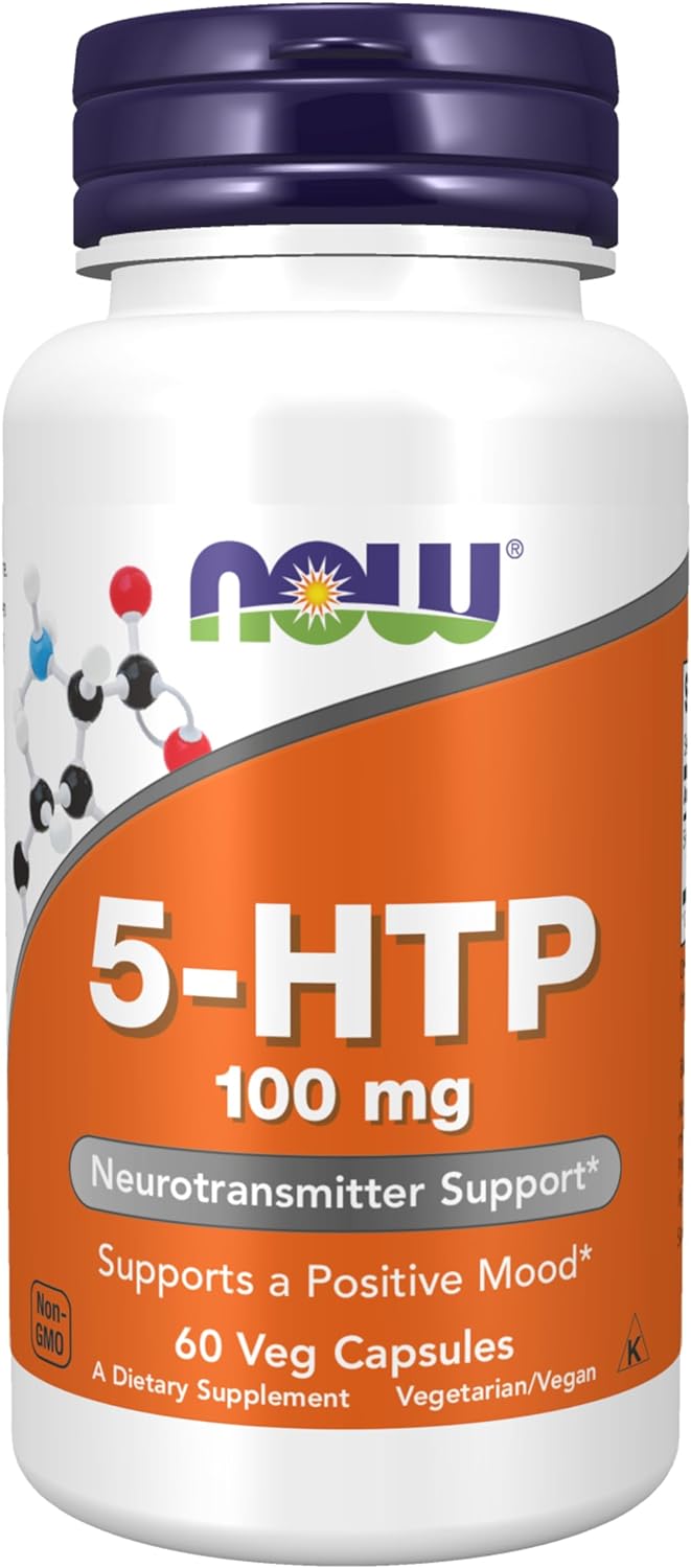 NOW Supplements, 5-HTP (5-hydroxytryptophan) 100 mg, Neurotransmitter Support*, 60 Veg Capsules