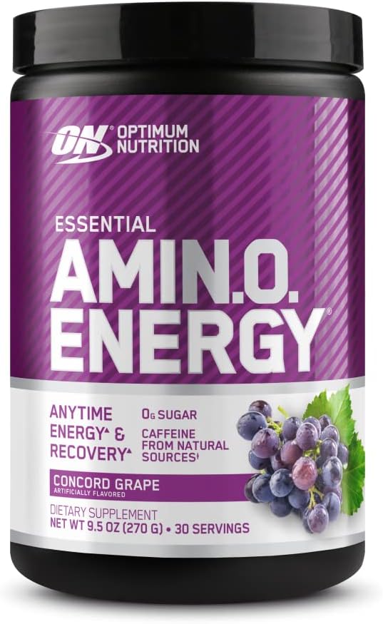 Optimum Nutrition Amino Energy - Pre Workout with Green Tea, BCAA, Amino Acids, Keto Friendly, Green Coffee Extract, Energy Powder - Concord Grape, 30 Servings